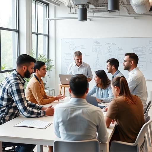 A group of entrepreneurs brainstorming ideas in a collaborative workspace.