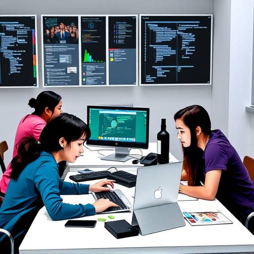 Students collaborating on a group project during a Computer Literacy course